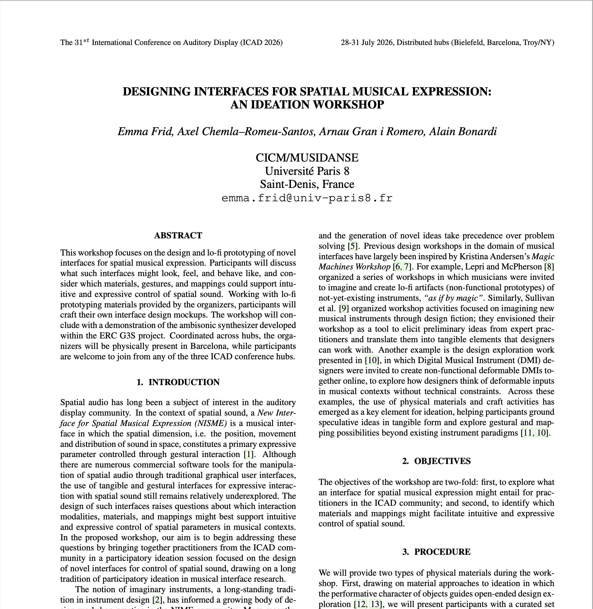 Designing Interfaces For Spatial Musical Expression: An Ideation Workshop